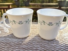 2 Vintage Corelle Corning Floral Mugs Cup Country Cottage Heart Excellent Cond.
