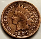 1888 Indian Head Cent Penny Porous Obverse Antique Copper US Coin BN1145