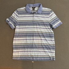 Calvin Klein Mens XL Blue Striped Short Sleeve Cotton Polo Shirt RN 36543