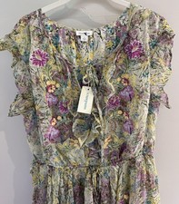 Sundance Catalog Green Tiered Floral “Eden Embroidered Dress” Size L $298