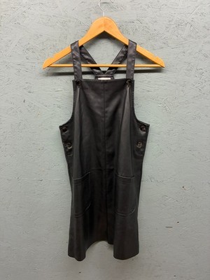 MNG Faux Leather Dress Girls Size 13-14 Black Cross Back Pocket Mini Jumper
