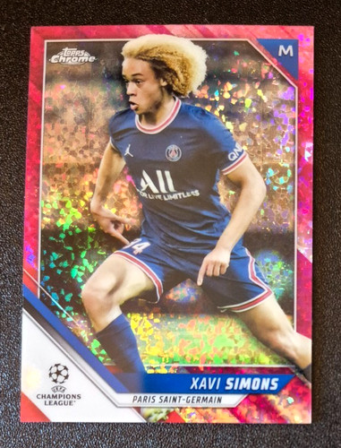 Xavi Simons [Pink Refractor] #182 2021 Topps Chrome UEFA Champions League card