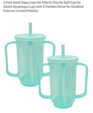 Adult Sippy Cups for Elderly 12 Oz Straw Sippy Cups with 2 Handles No Spill for