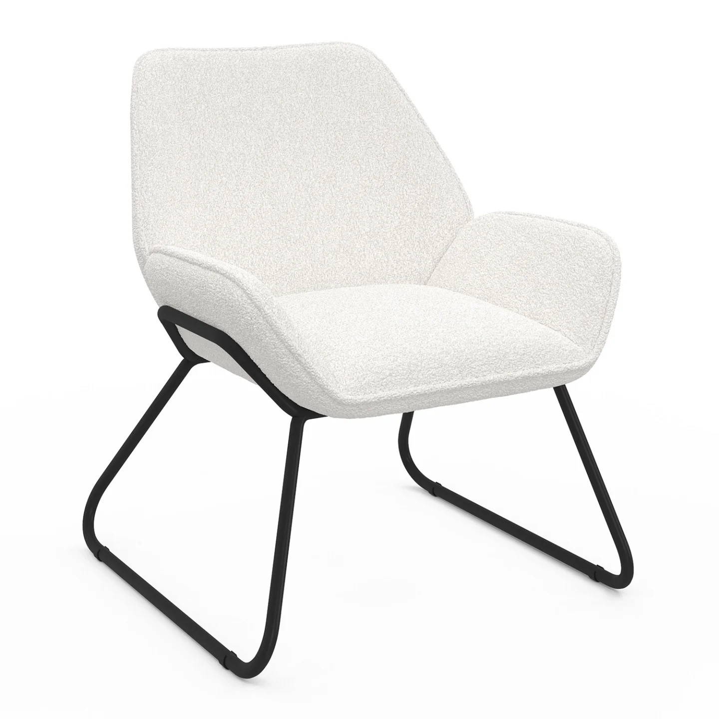 Fauteuil bouclette SIXTINE confortable avec dossier enveloppant et pieds en métal