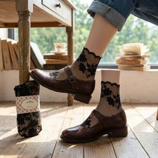 3Pairs Sheer Floral Lace Ankle Socks Transparent Mesh Short Socks for Ladies