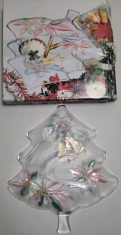 Savoir Vivre Christmas Tree Dish Serving Tray Glass 13”