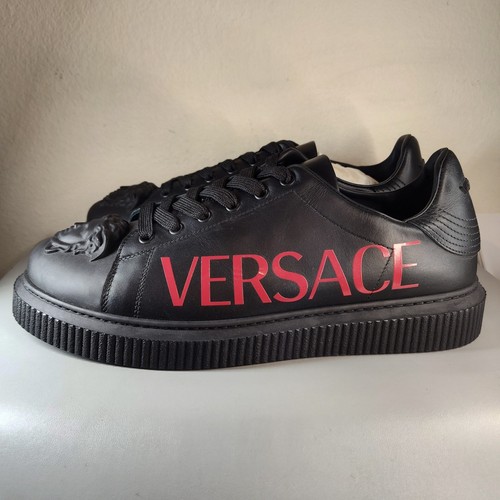 Versace Black 3D Medusa Head Sneakers calf Leather Black Men's Sz EU 43 US 9.5 - Picture 3 of 8