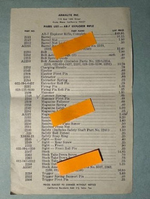 ARMALITE AR-7 Explorer Rifle one sheet gun Parts List - 8.5'' by 5.5' - FREE ship
