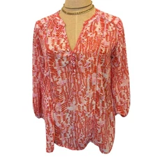 COLLECTIVE CONCEPTS Red Pink Pattern Print Blouse Top Shirt Women's size S
