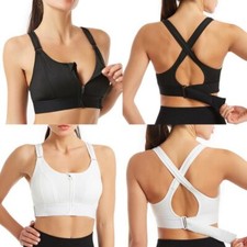 Women High Impact Zipper Front Adjustable Straps Padded Sports Bra Yoga Wireless