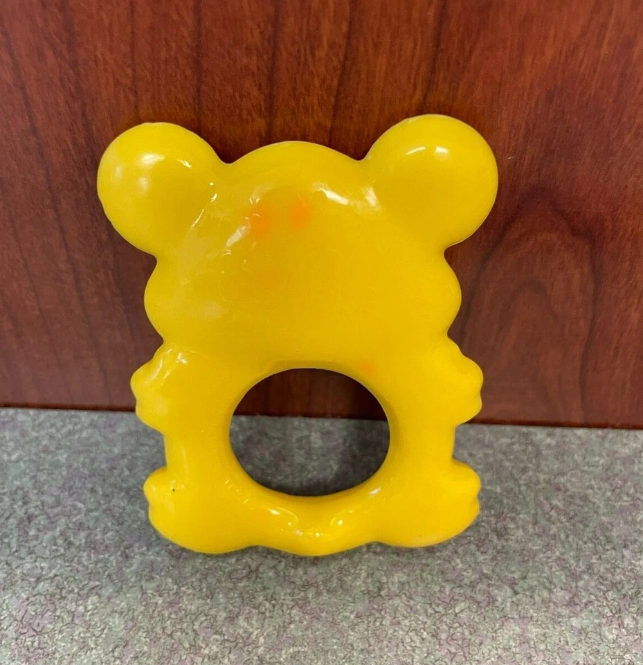 Vintage The First Years 3" Yellow Teddy Bear Baby Rubber Teething Ring - Image 2 of 4