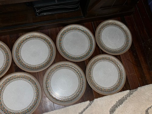 MIDWINTER STONEWARE BRAID BEIGE ROUND DINNER PLATES 10.5” SET/8 VGUC - Picture 3 of 12