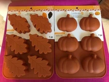 Celebrate It Silicone Thanksgiving/Fall Treat Molds Oak Leaf & Pumpkins Lot of 2
