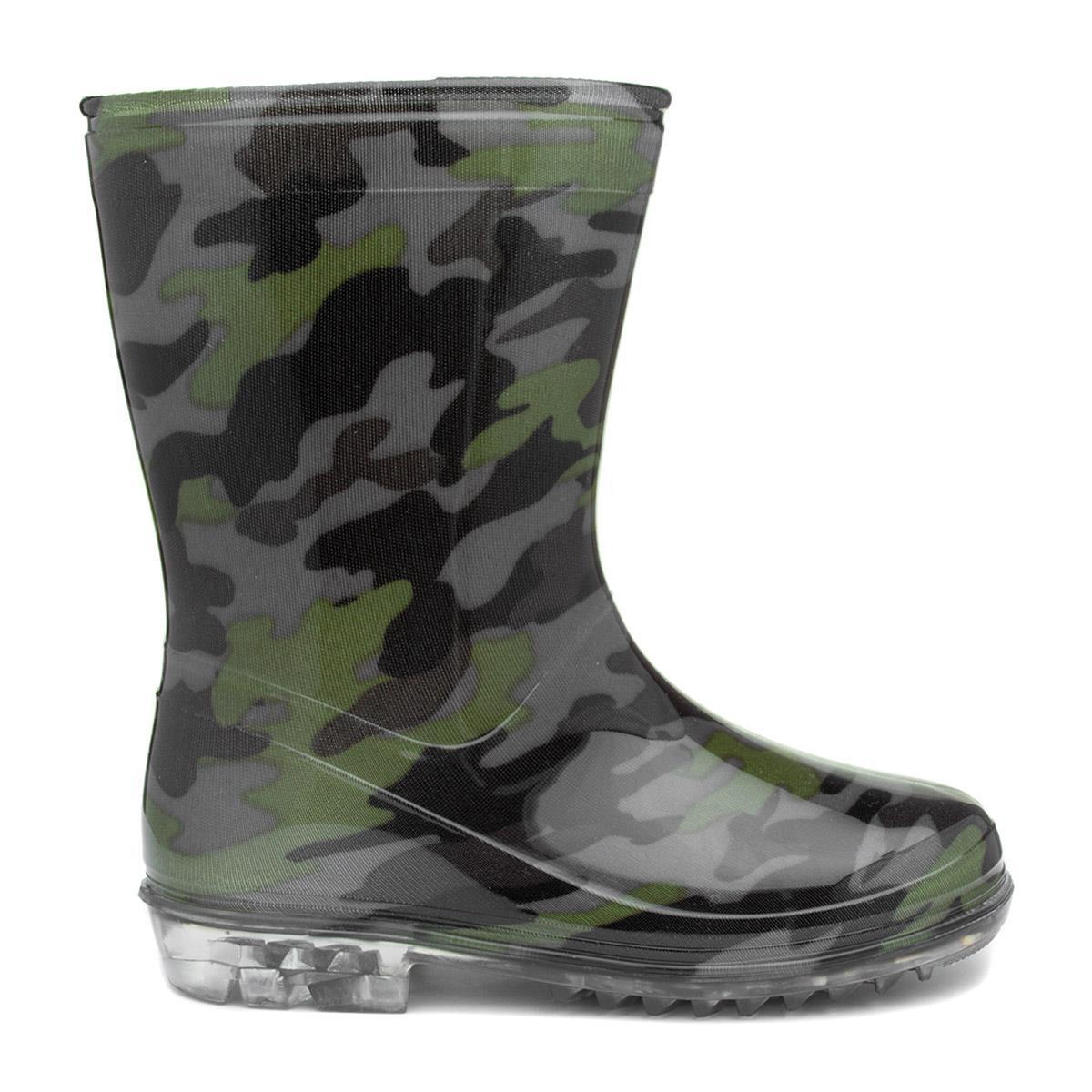 Boys Wellies Wellingtons Black Kids Camouflage Pull On Cushioned SIZE