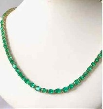 20" Inch 8Ct Oval Cut Lab Created Emerald Tennis Necklace 14k Yellow Gold Plated