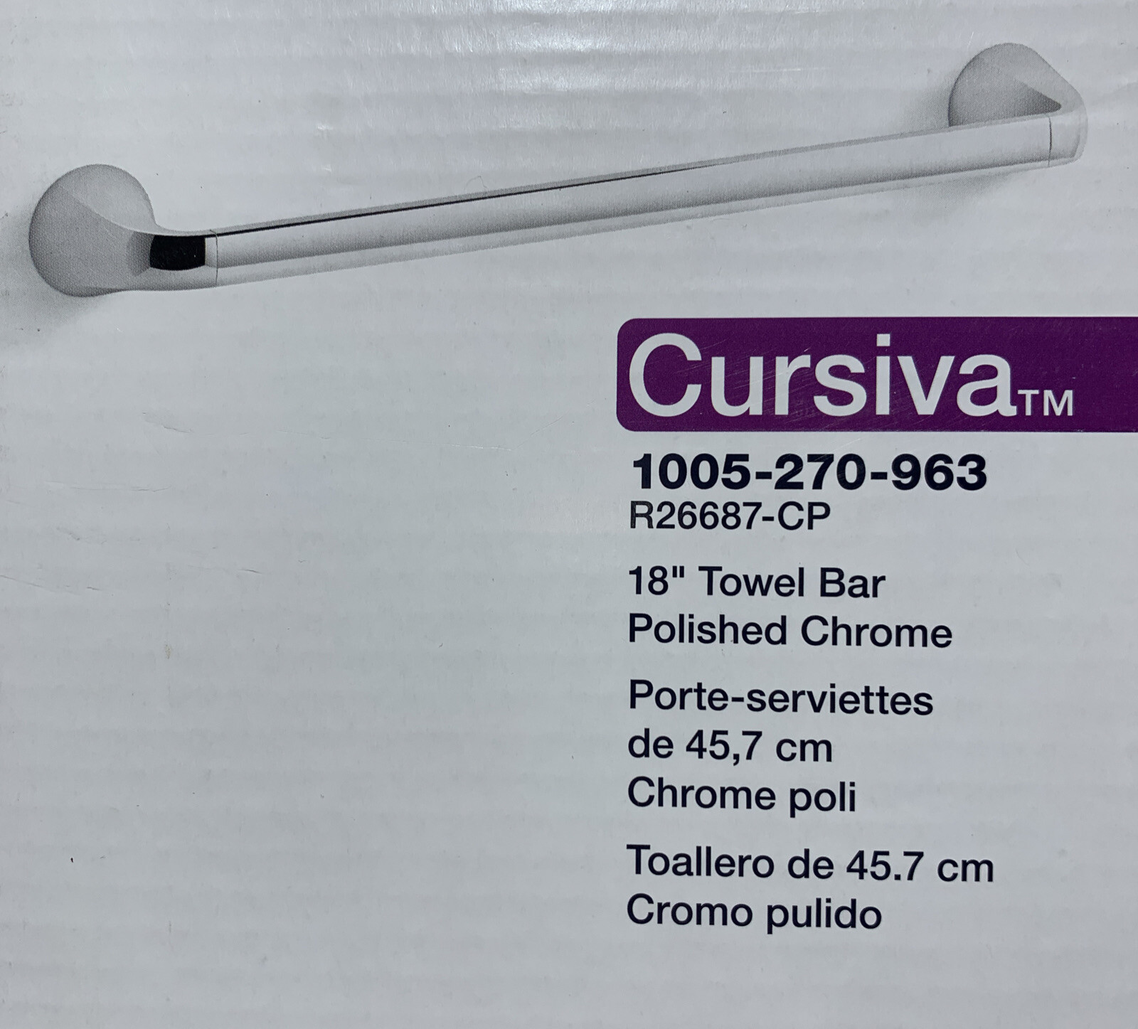 NEW! KOHLER Cursiva 18” Towel Bar Polished Chrome 1005270963 KR26687