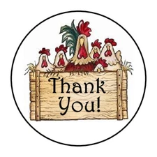 30 1.5" THANK YOU CHICKEN FAVOR LABELS ROUND STICKERS***