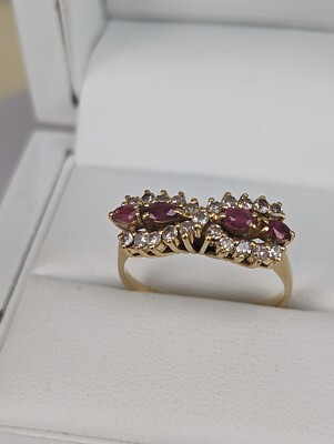 Ring Rubin & Diamanten 18 Karat Gold Katzenaugen UK-Größe: R, 21 Diamanten 4 Rubine