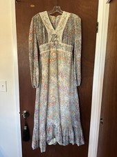 Vintage 70s Victorian Prairie blue floral maxi dress sz 7