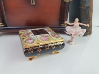 (K21) Prunk Schmuck Dose Fragonard Motive LOVE STORY Gold Royal KM Bavaria Black