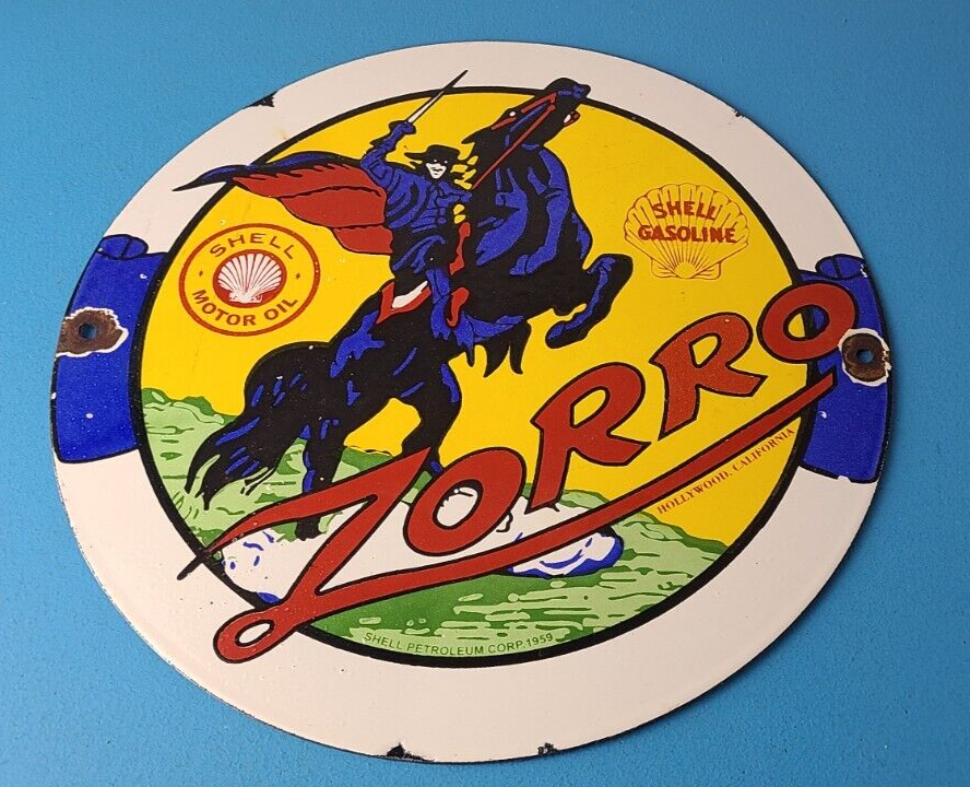 Vintage Shell Gasoline Sign - Zorro Gas Pump Service Automobile 