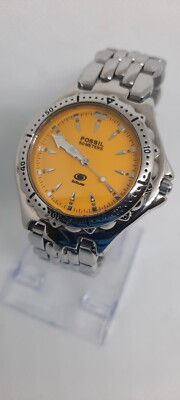 RUNNING! Fossil Dive Watch Men 40mm Rare Yellow/Orange Dial RUNNING! Fossil Dive Watch Men 40mm Rare Yellow/Orange Dial