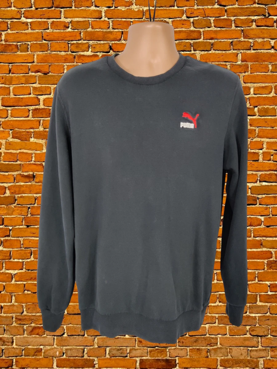 MENS PUMA BLACK BASIC LOGO CREW NECK SWEATSHIRT JUMPER CASUAL