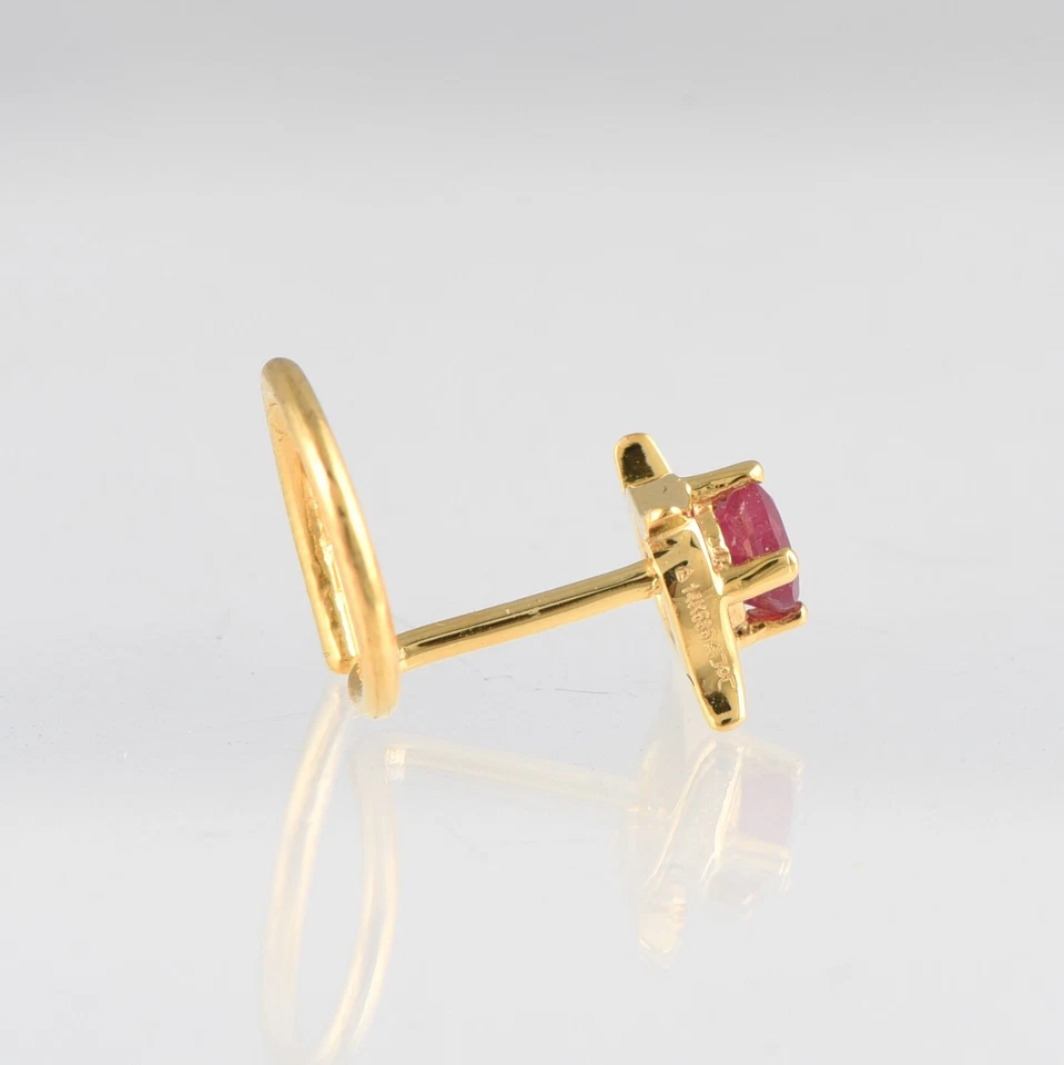 Кольцо из желтого золота 14 карат с рубиновым носом — круглое кольцо с рубиновым пирсингом 3 мм для девочек - Изображение 3 из 4