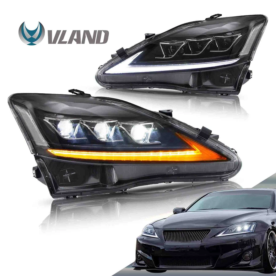 VLAND Pair LED DRL Projector Headlights For 2006-2013 Lexus IS 250 IS 350 IS F - Image 2 of 4