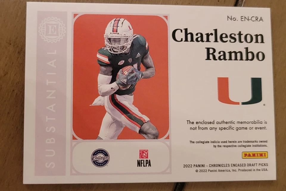 Charleston Rambo 2022 Chronicles Draft Encased Substantial Swatches Rookie RC - Image 2 of 2