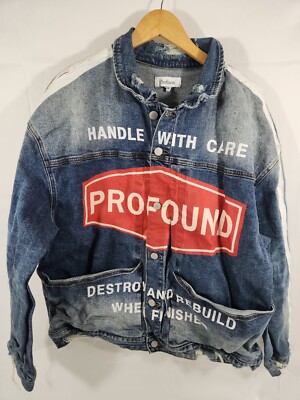 PROFOUND AESTHETIC Denim Trucker Jacket Size 2XL Blue Painted Destroy Rebuild