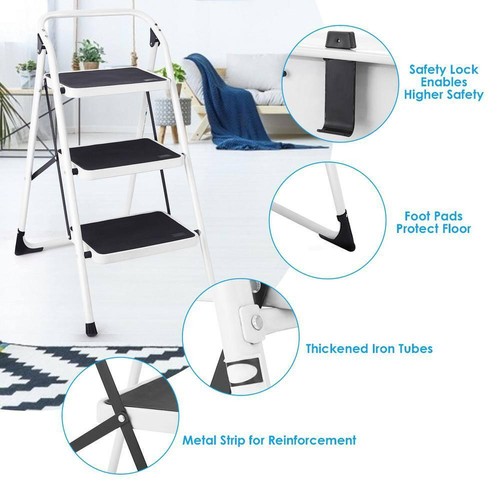 FORCLOVER Folding Ladder Stool 3-Step 9' Handgrip Anti-Slip Platform Reach Iron - 第 7/11 張圖片