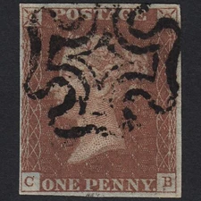 G25_08 GB QV 1841 1d RED-BROWN PLATE 34 SG8-B1(1) CB FU 4M IMPERF MALTESE X