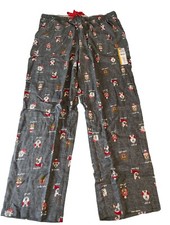 Joyspun Womens Gray Dog Christmas Hat Flannel Sleep Pajama Lounge Pant NWT