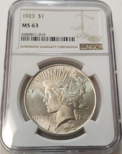 1923 PEACE SILVER DOLLAR S$1 NGC MS63 #6589871-019