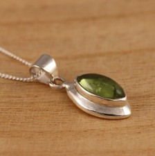 Natural Peridot Solid 925 Sterling Silver Marquise Pendant Necklace Gift Boxed