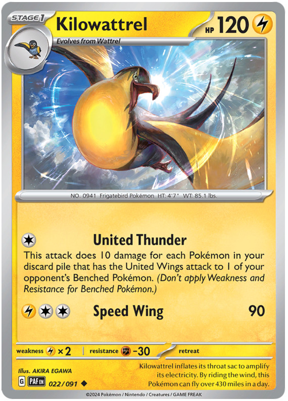 Kilowattrel Paldean Fates 022/091 Pokemon TCG Card NM/M Regular