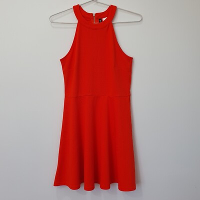Divided H&M Womens Dress Mini Sleeveless Halter Fit Flare Orange Textured Size S