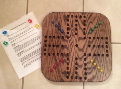 18 '' WALNUT STAINED  WOODEN OAK AGGRAVATION MARBLE GAME BOARD  2 TO 4-PLAYER NEW