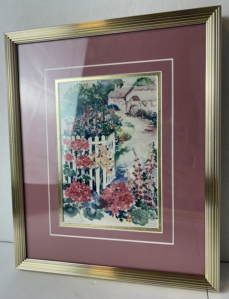 Marco de fotos de metal dorado firmado por Nielsen arte flor rosa Angie Strauss 9x11 Foto 3 de 4