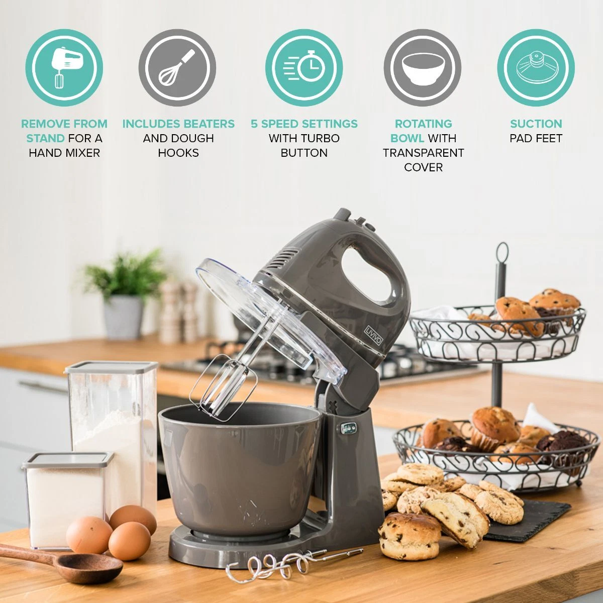 Hand Mixer Electric Handheld Blenders, 7-speeds Cake Whisk With 2 Beaters &  2 Dough Hooks Mini Egg Cream Food Beater For Kitchen Baking Cake