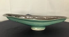 Vintage Handmade Green Whale Tail Pottery Platter Shallow 24" Native Art