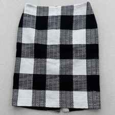 Talbots Womens Size 6 Buffalo Plaid Pencil Skirt Black White Cotton Textured