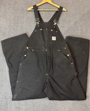 Vintage Carhartt Insulated Quilt Lined Bib Double Knee Overalls R02 BLK 36 x 32