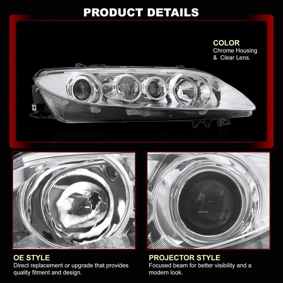 For 2003-2005 Mazda 6 Chrome Clear Signal Projector Head Light Assembly Lamp Set Foto 4 de 4