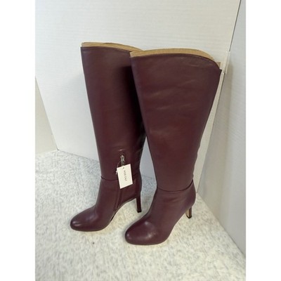 Nine West Sancha-WC Dark Red Leather Wide Calf Knee High Boots 5.5 M