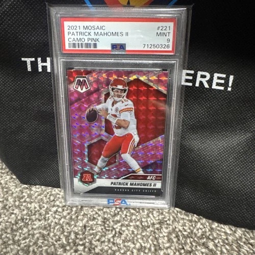 Patrick Mahomes II PSA 9 Camo Pink Prizm AFC Variation 2021 Panini Mosaic #221
