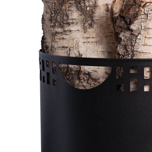 Kosz na drewno kominkowe 38 x 28 cm metal czarny malowany proszkowo belka drewniana ze wzorem - Zdjęcie 5 z 6