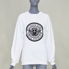 BALMAIN white cotton black flocked coin medal...