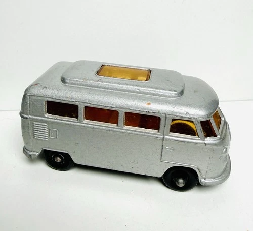 Vintage 1967 Matchbox Lesney #34 Volkswagen Camper High Roof Silver Diecast Van